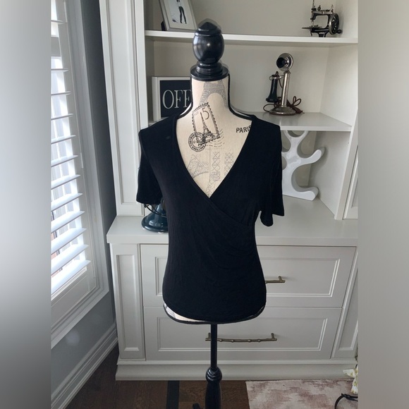 Vintage 90’S WESTERN COLLECTION Black Crossover V-Neck Short Sleeve shirt SZ M - Picture 11 of 14